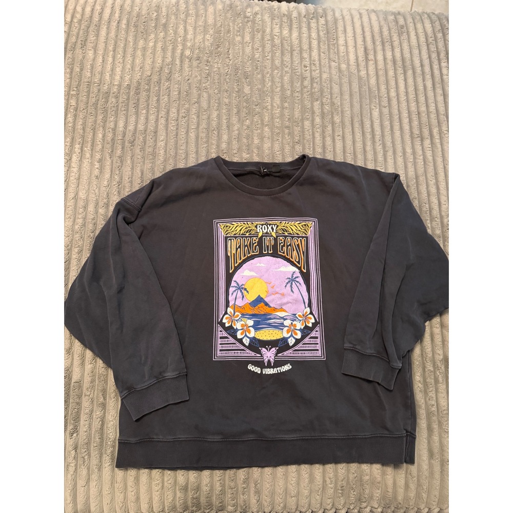 Roxy Good Vibrations Graphic Sweatshirt Black Take It Easy Tropical XXL